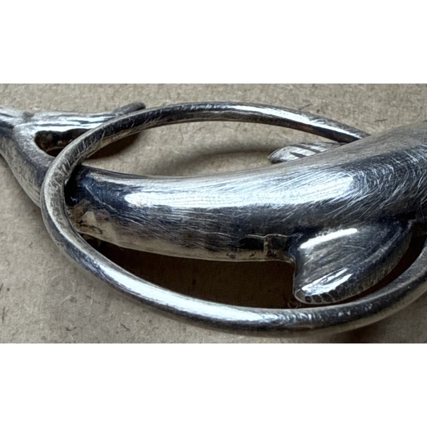 Vintage GSJ Sterling Silver 925 Dolphin Brooch Pin Hoop Trick Large As-Is