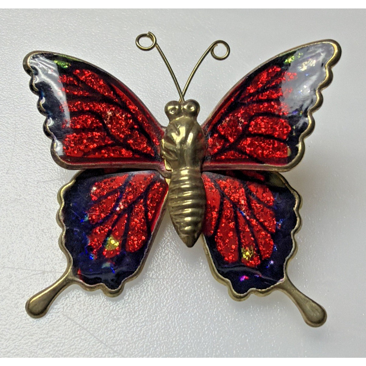 Vintage Lot of 2 Enamel Butterfly Brooch Monarch Red Blue Gold
