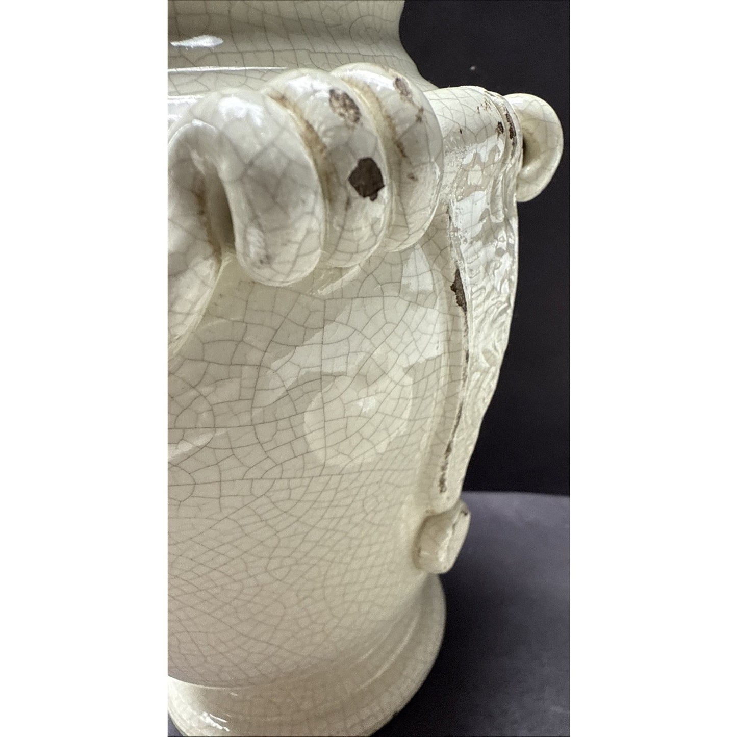 Vintage Leona Lavorato A Mano Italy Crackle Glaze Cream Canister Jar 8.5" As-Is