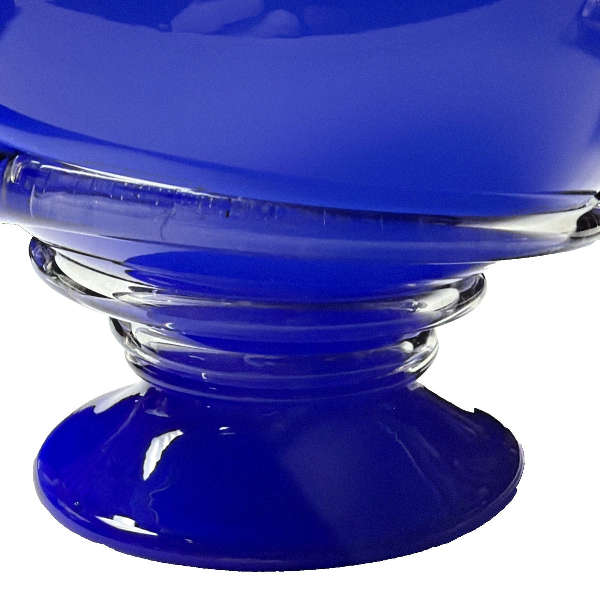 Modern Cobalt Blue Abstract Cased Art Glass Vase Spiral Confetti Spots