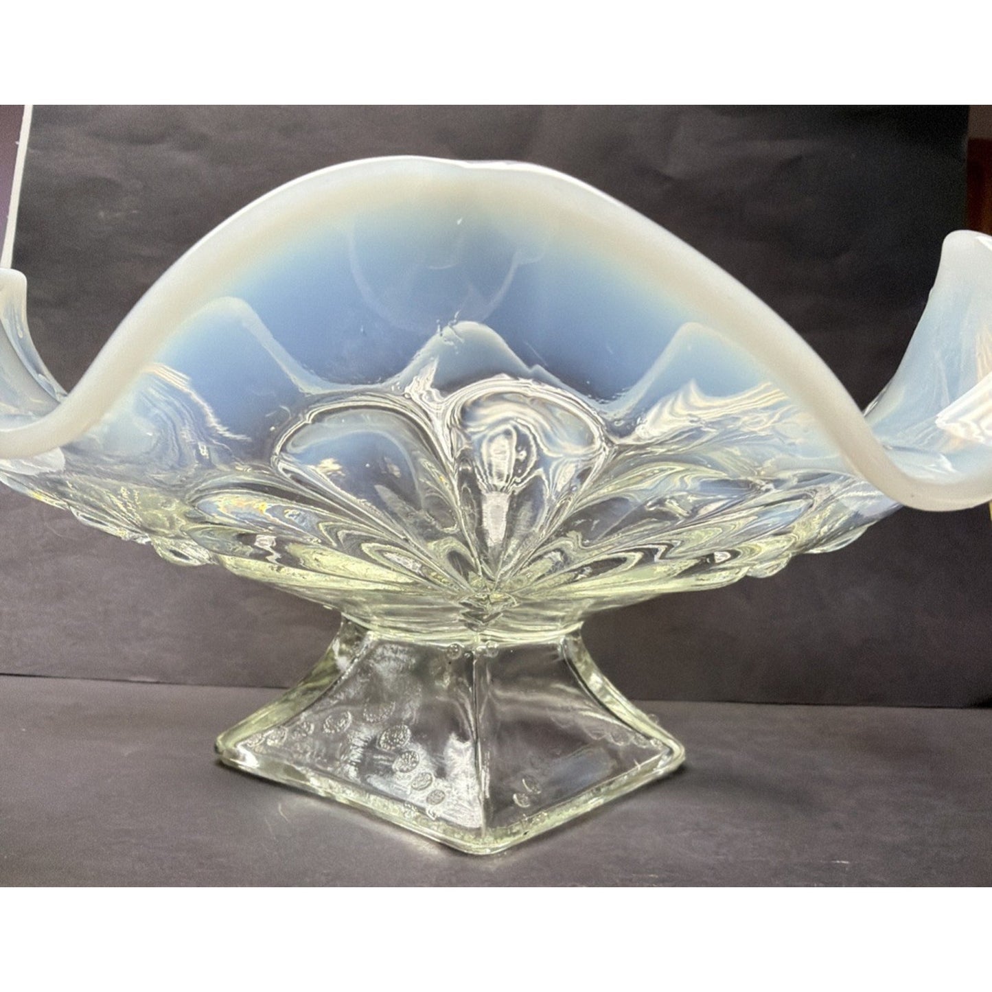 EAPG Jefferson Glass Footed Bowl Beaded Fan 211 Opalescent Ruffled Wavy Rim