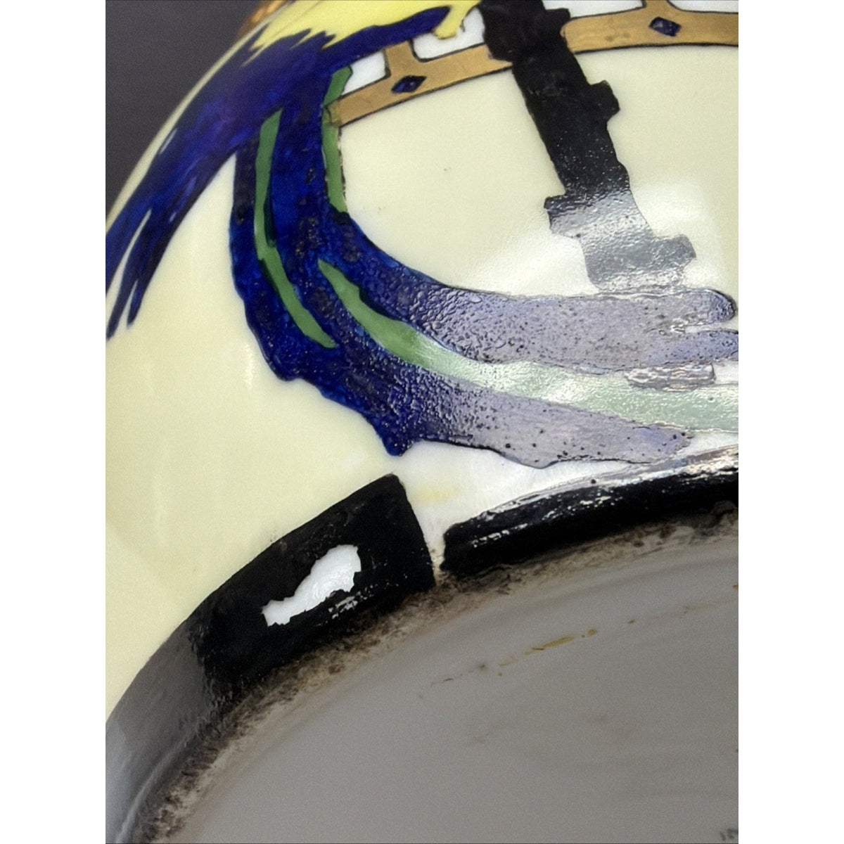 Antique Imperial Austria Hand Painted Parrot Jar Canister Humidor Lid As Is