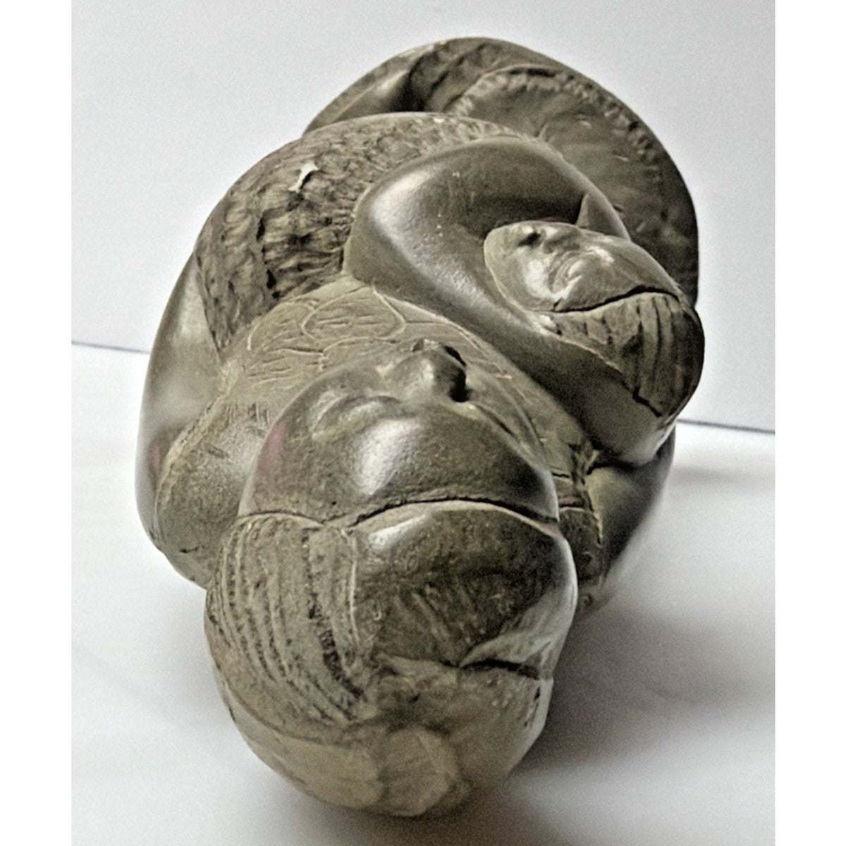 Vintage Haitian African Carved Soapstone Sculpture Mother Child Detailed Faces