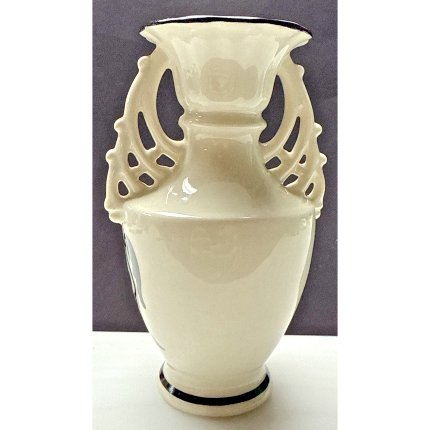 Art Deco Czech Art Pottery Bohemian Double Handle Vase Hand Painted