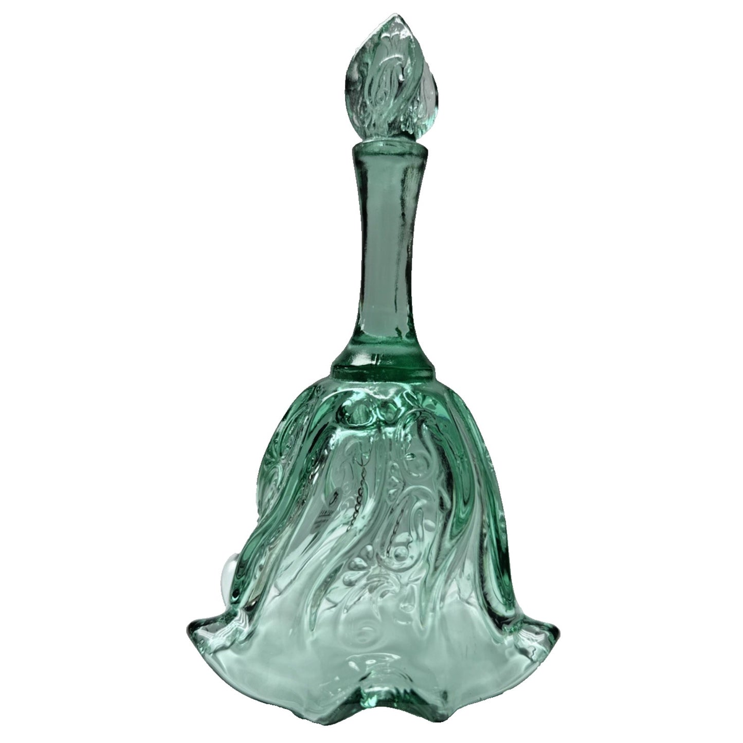 Vintage Fenton Glass Bell Sea Mist Green Pacific Swirl Ruffled Edge As Is