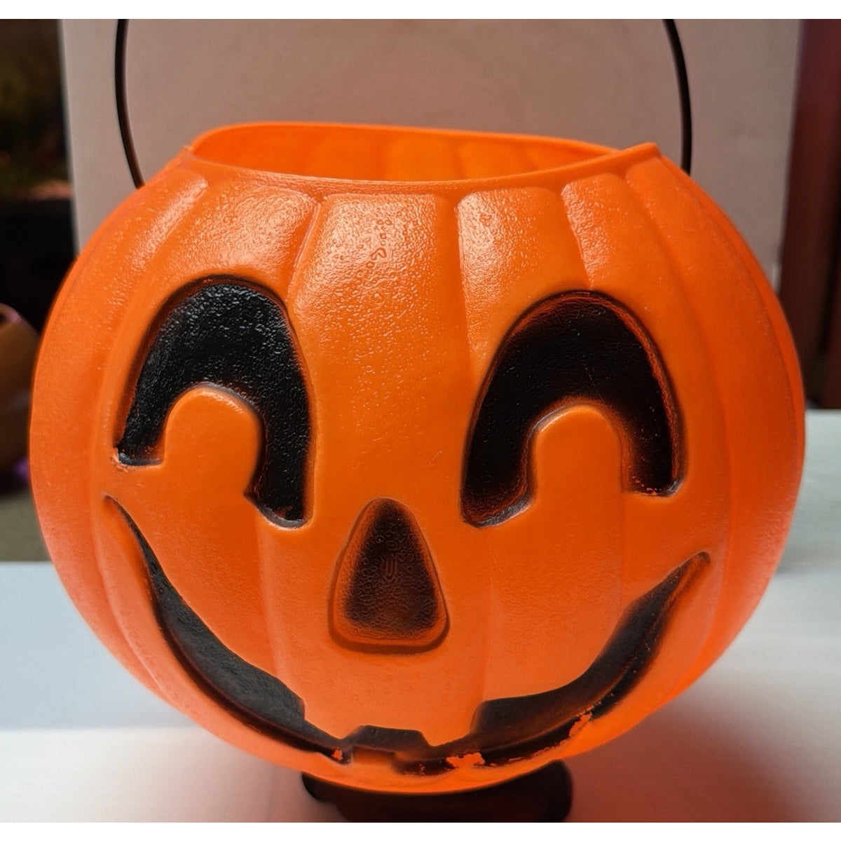 Vtg Union Products Halloween Blow Mold Pumpkin Jack O Lantern Candy Bucket Pail