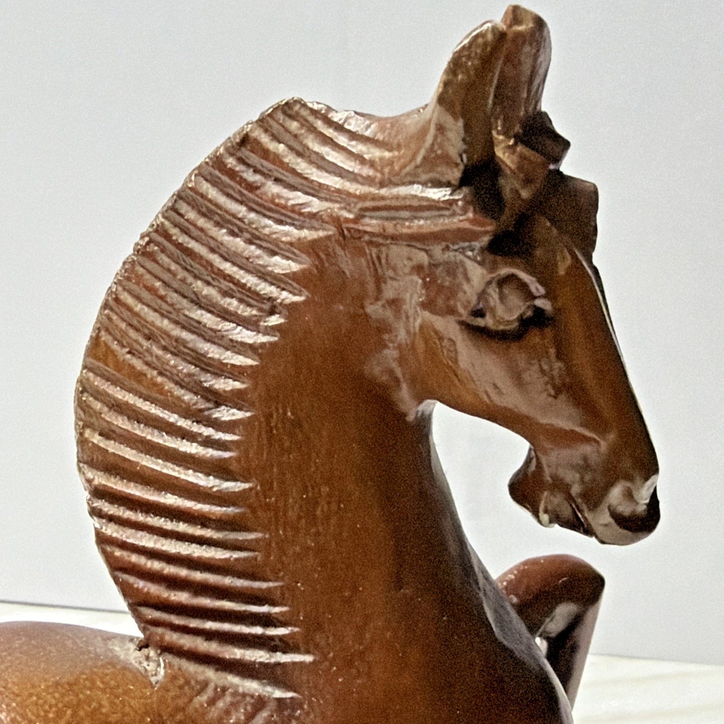 Vintage SC Vizcarra Wood Carving Horse Stallion Sculpture Horseshoe Paperweight
