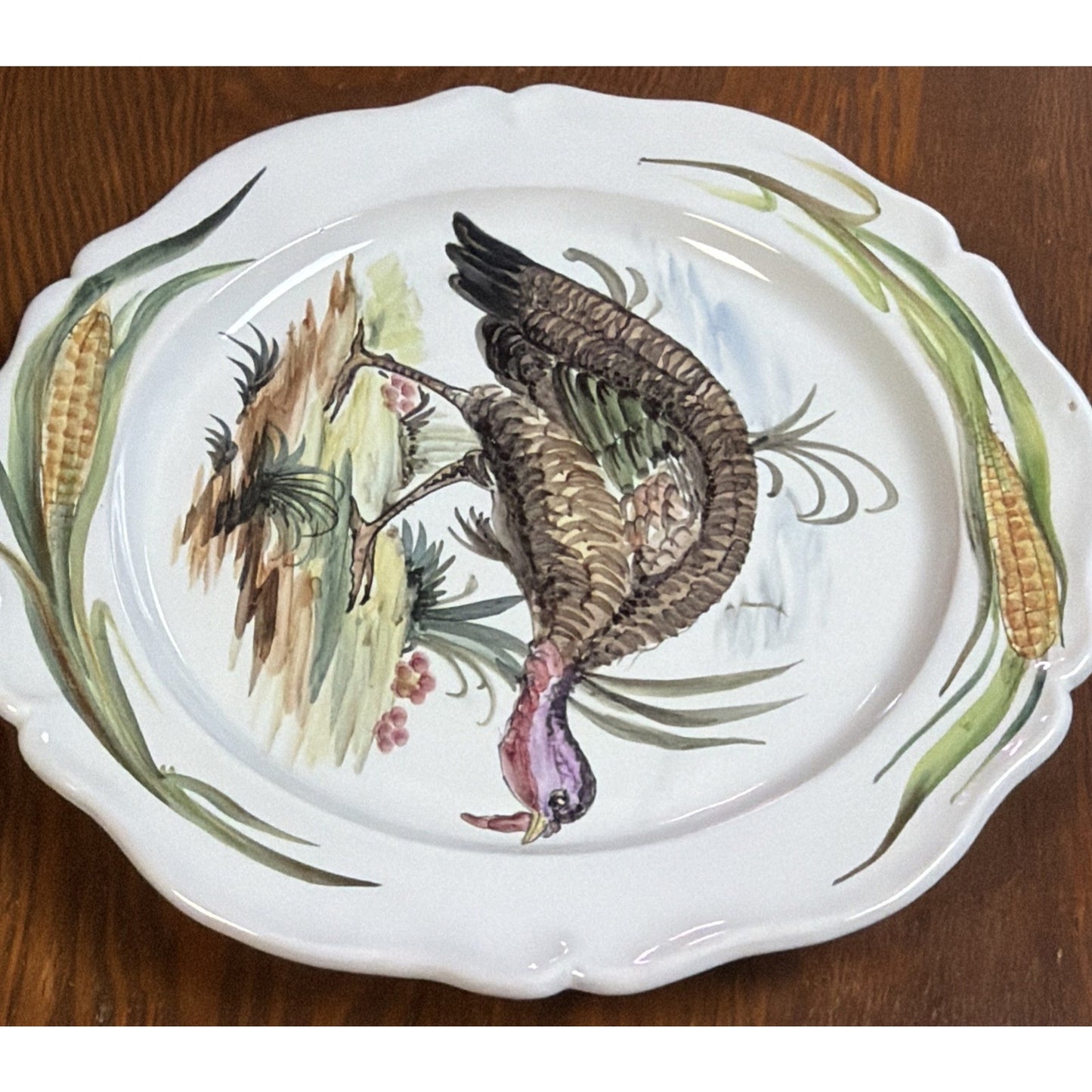 Italy Majolica Pottery Plate Hand Painted Turkey Porcelain Glazed Signed As Is