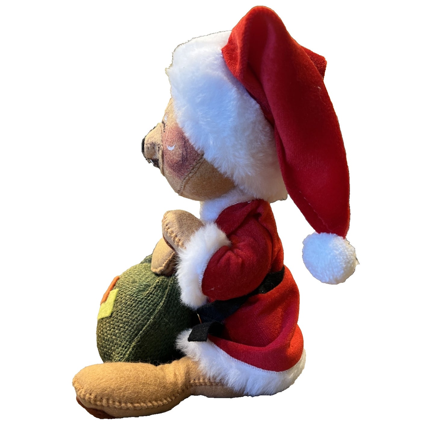Vintage Annalee Doll Santa Bear Burlap Bag Jolly Christmas