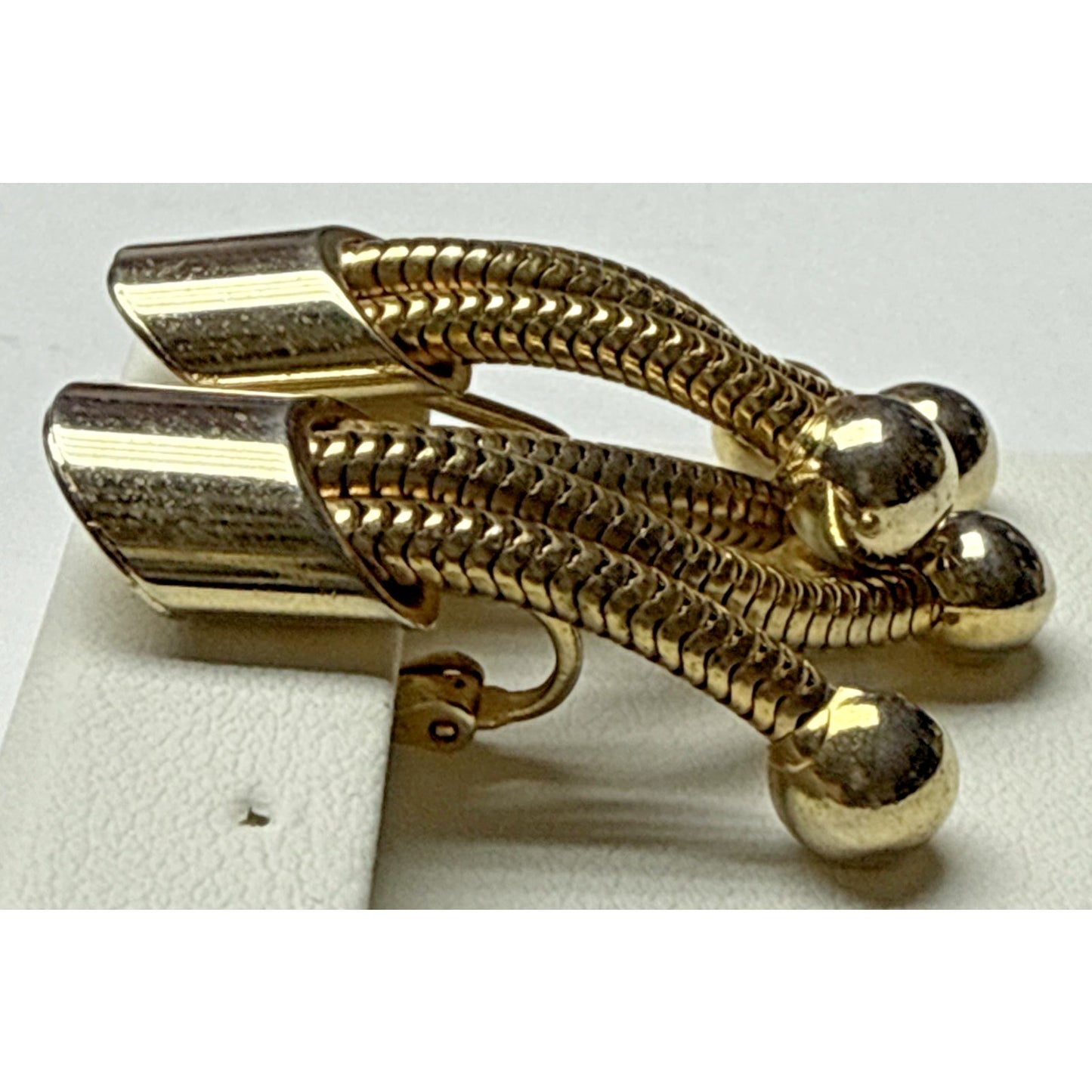 MCM Gold Tone Tassel Snake Clip On Earrings Bead Ball