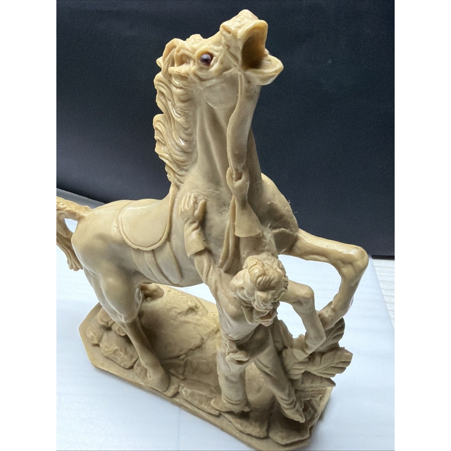 Vtg Italian Horse Sculpture Cowgirl Woman Domatrice Alabaster Composite Carving