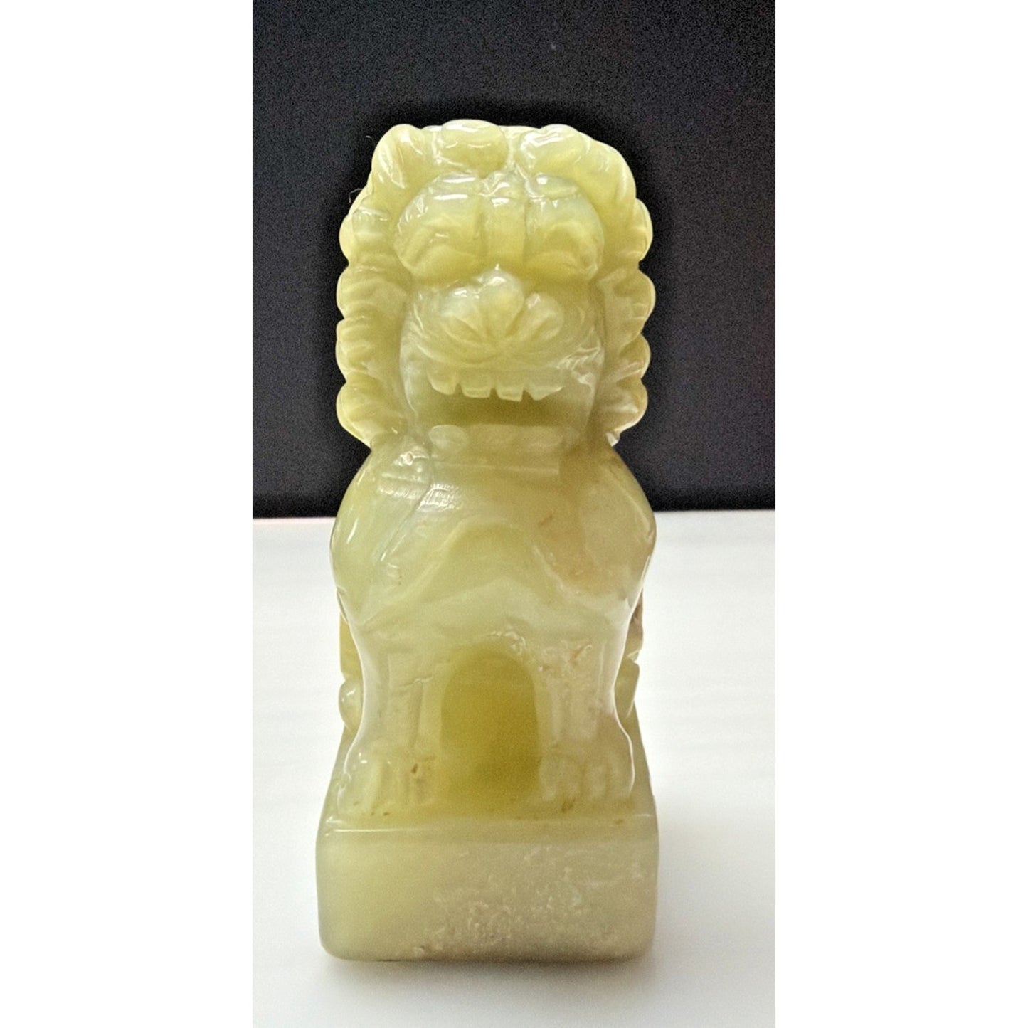 Vintage Carved Green Stone Jade Foo Dog Stamp Seal Box Personalized As Is Read