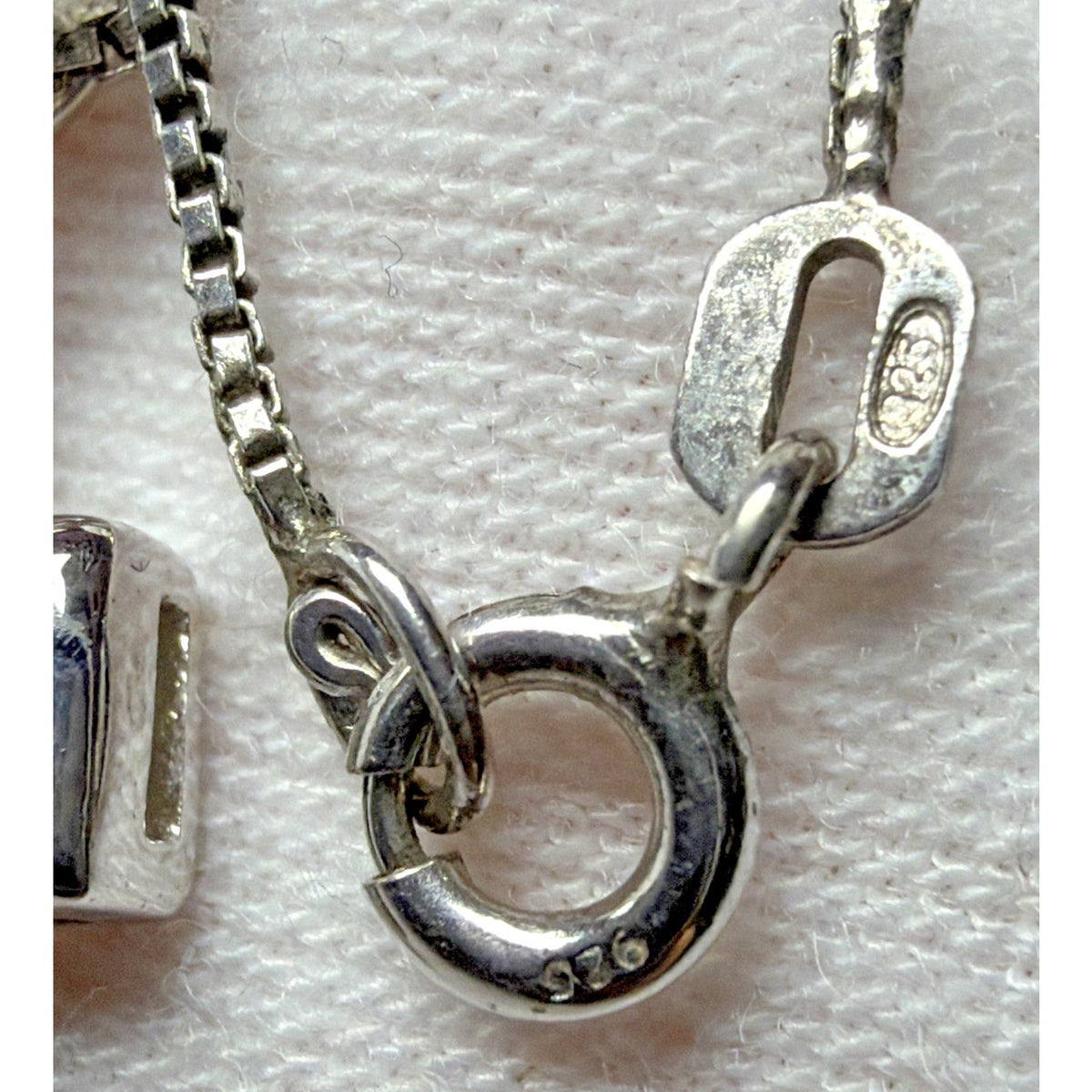 Sterling Silver Religious Cross Pendant Necklace Princess Cut Crystals Box Chain