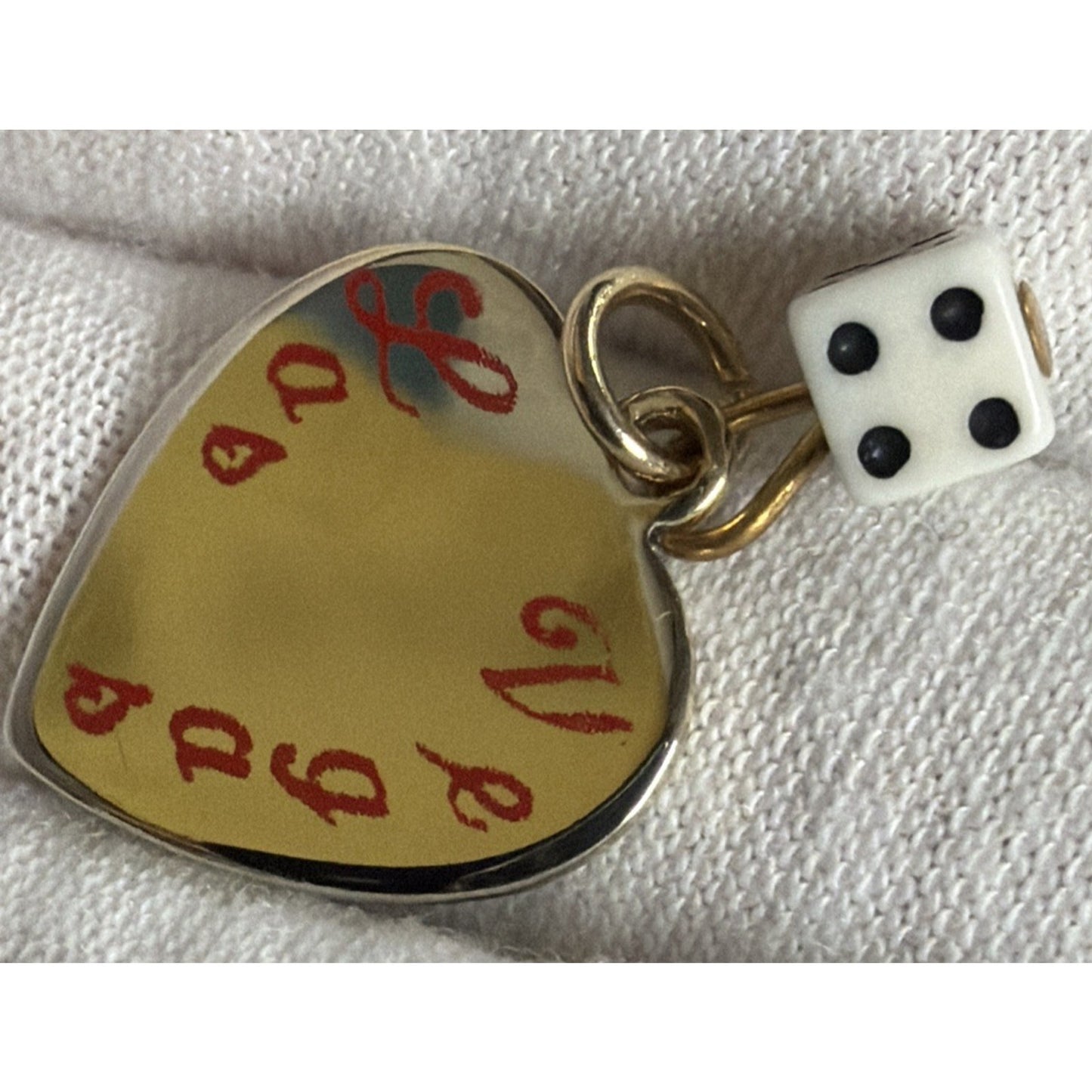 Vintage Las Vegas Gold Tone Heart Charm Pendant Dice Die