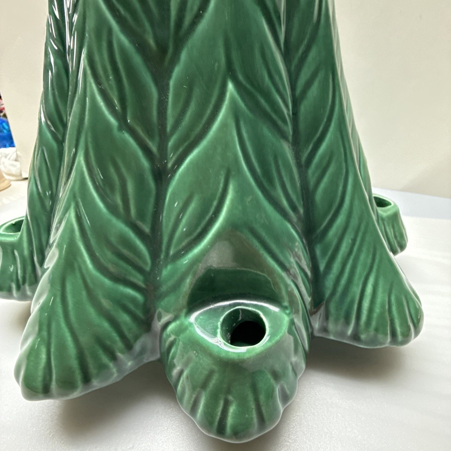Vintage Marcia Ceramics Large Christmas Tree Red Bow Candle Holders As Is