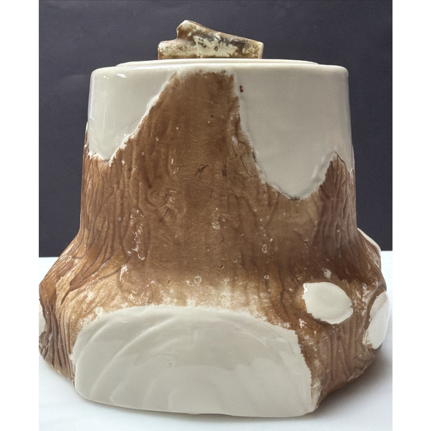 Majolica Style Ceramic Porcelain Tree Trunk Cookie Jar Smoking Humidor Twig Log
