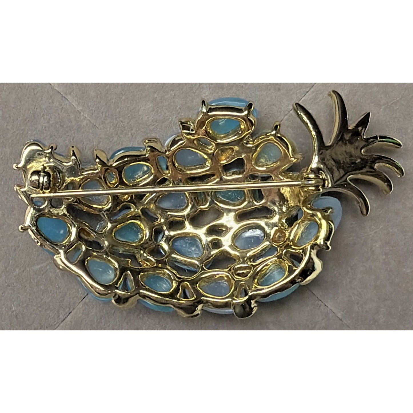 Art Deco Blue Moonglow Lucite Beaded Pineapple Brooch Pin