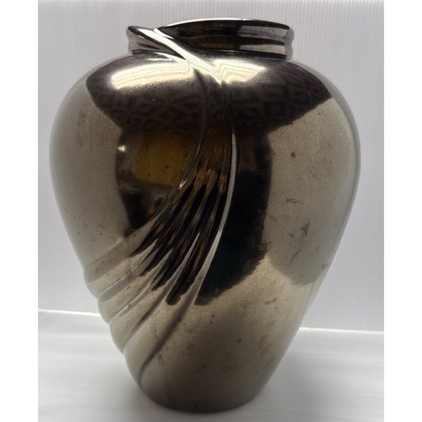 Vtg Haeger Pottery Metallic Bronze Vase Planter Pot Large Abstract Swirl 12 inch