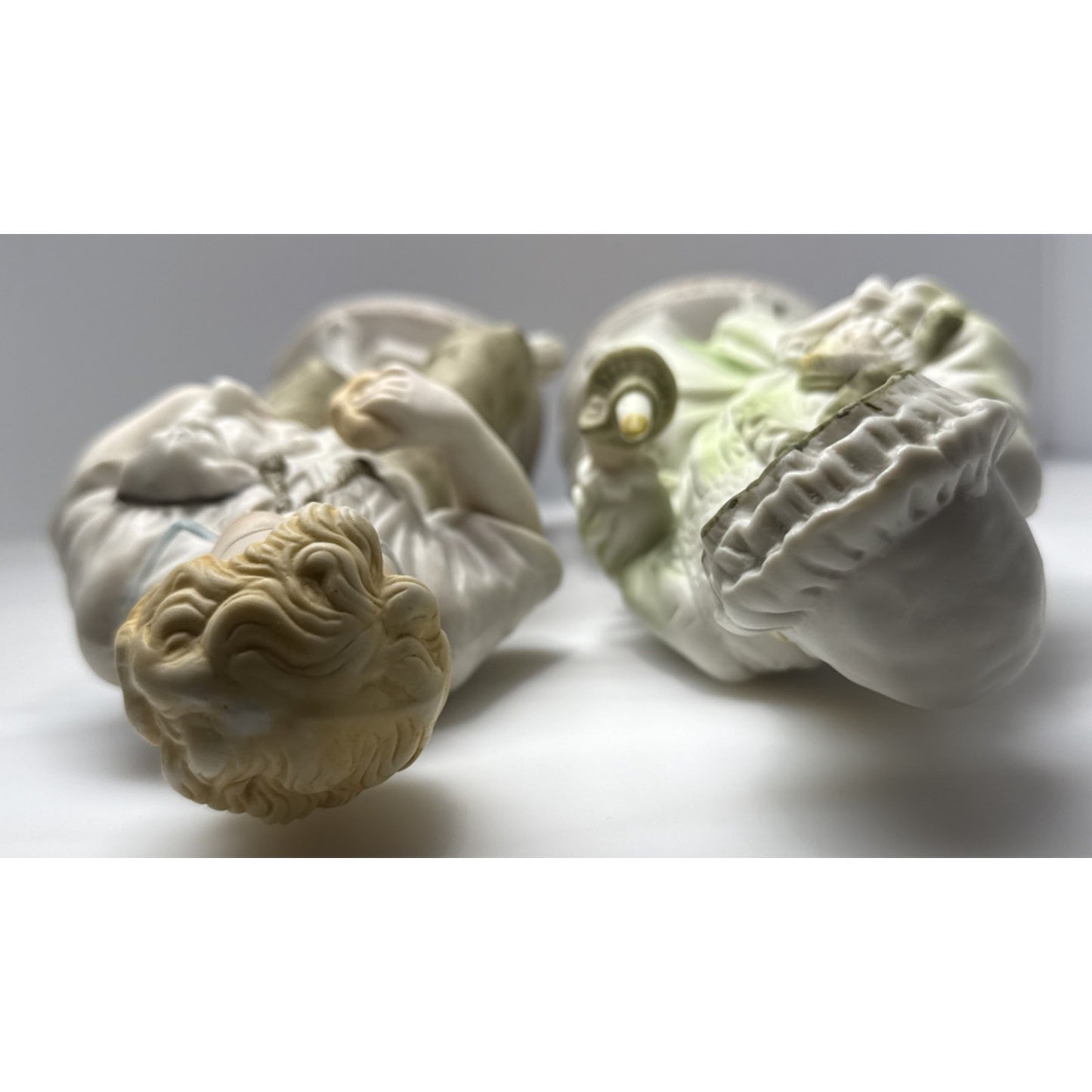 Vtg Pair Germany Bisque Porcelain Figurines Good Night Morning Boy Girl Puppy