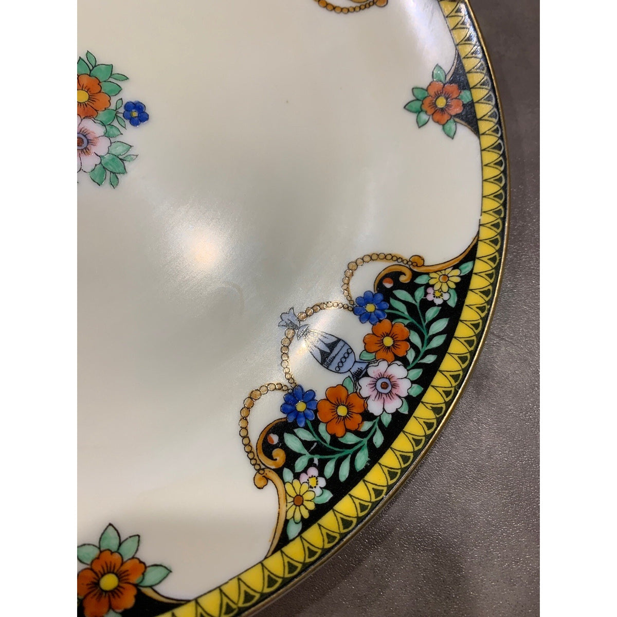 Art Deco Noritake Morimura Japan Hand Painted Serving Plate Handles Black Floral