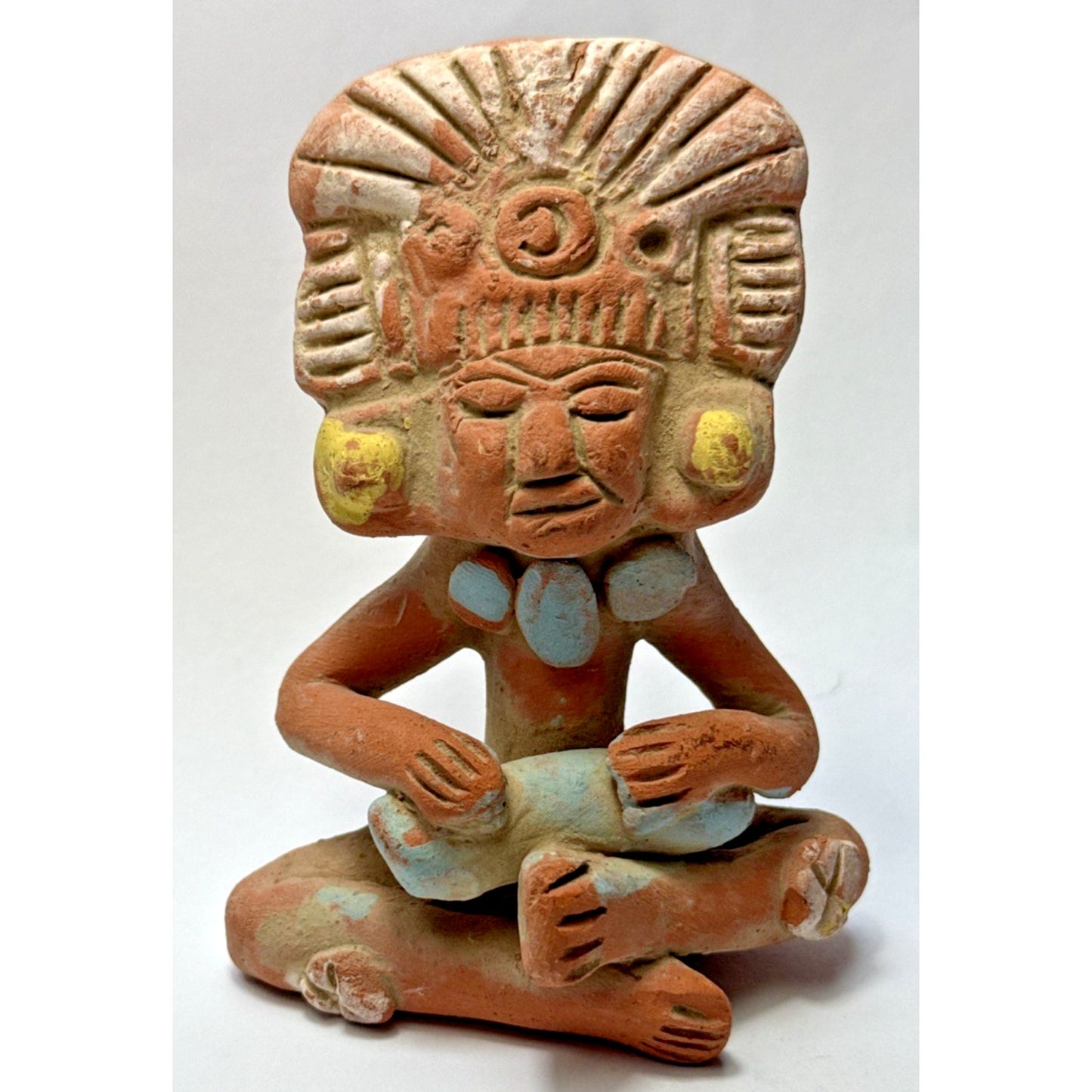 Vintage Native Pottery Aztec Maya Clay Figurine Warrior Inca Painted