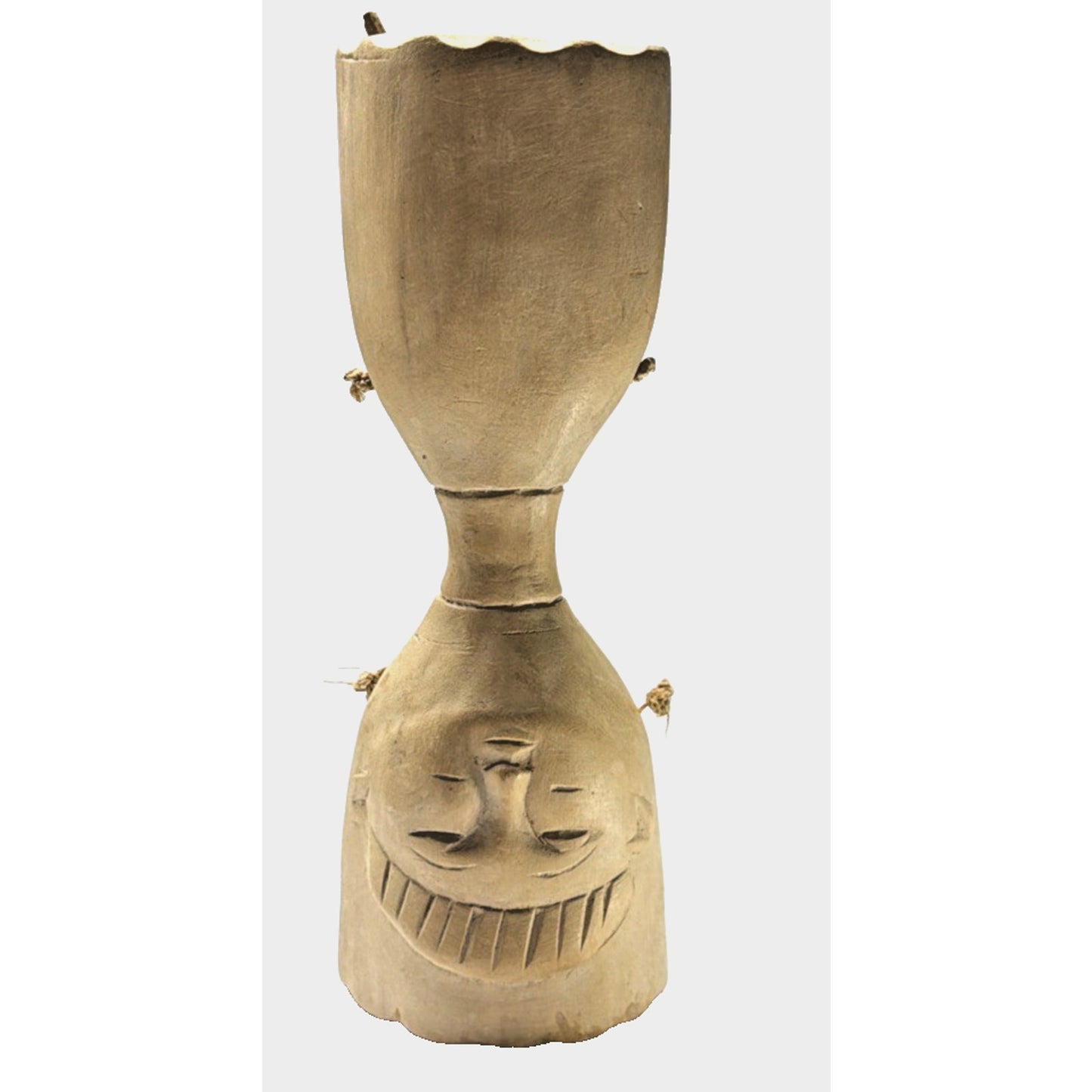 Vintage African Shaman Double Sided Wood Carved Tongue Rattle Shaker Instrument