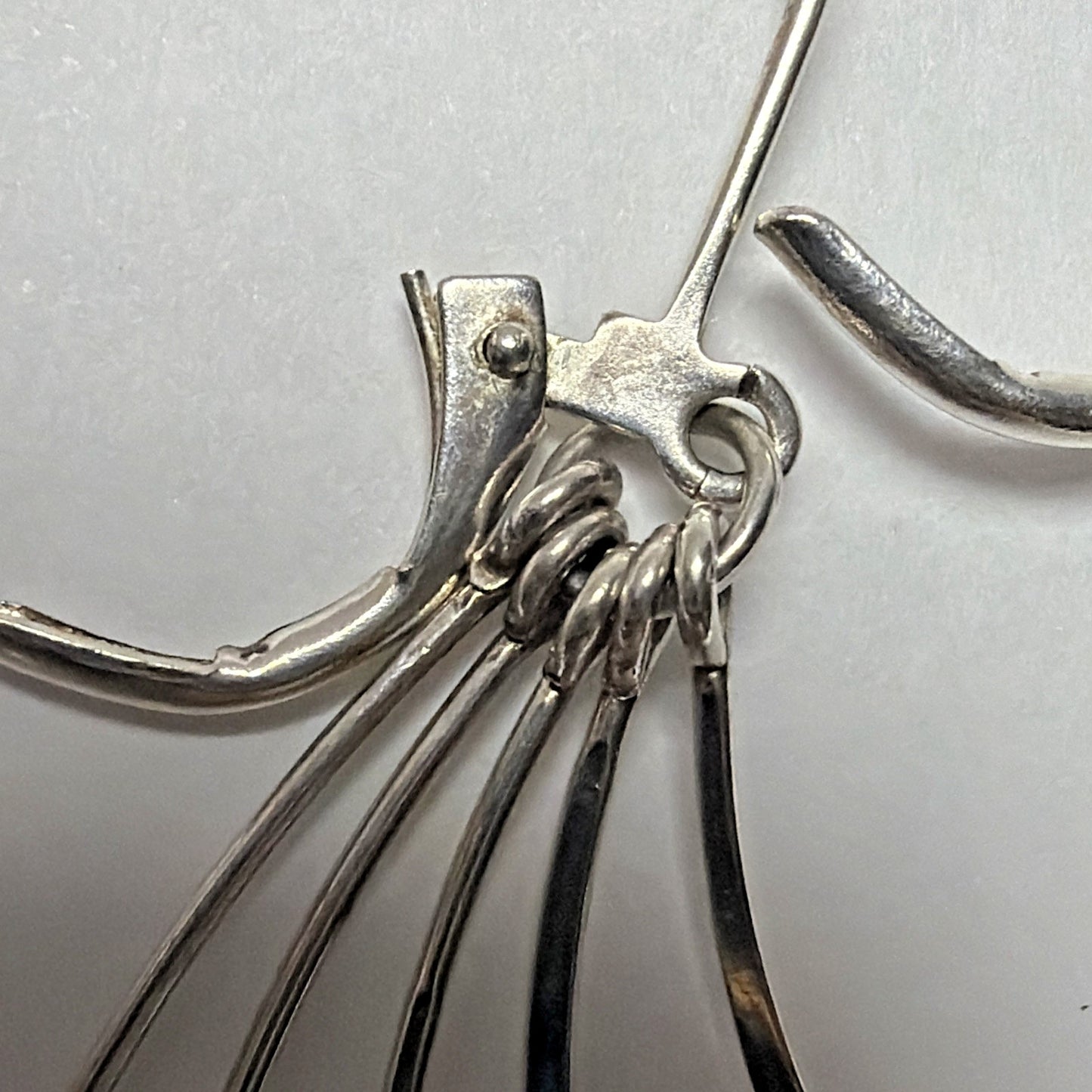Vintage Sterling Silver Fan Fringe Feather Dangle Hinged Hook Earrings