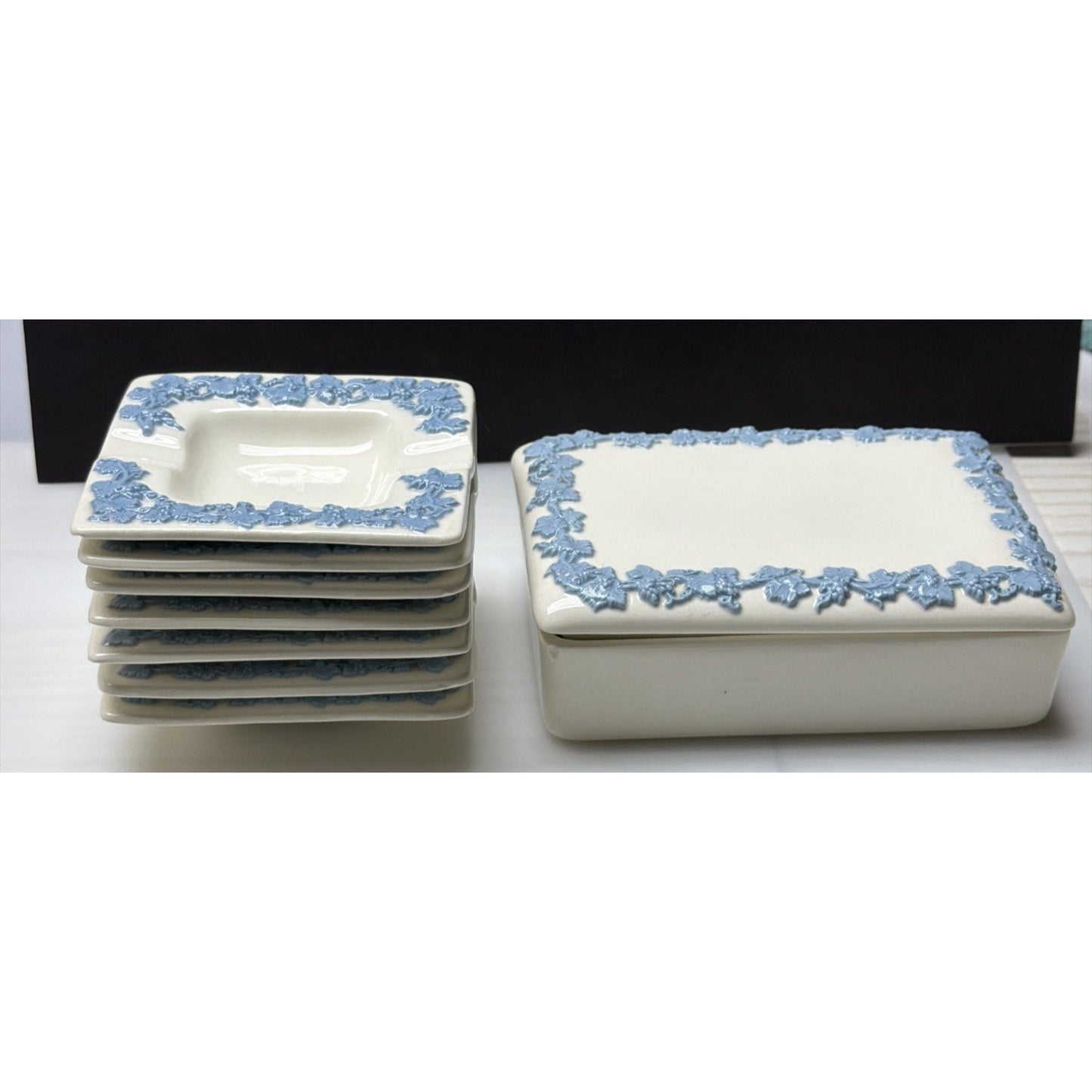 Old Lot of 8 CF Etruria Queensware Wedgwood Barlaston England Smoking Set Box