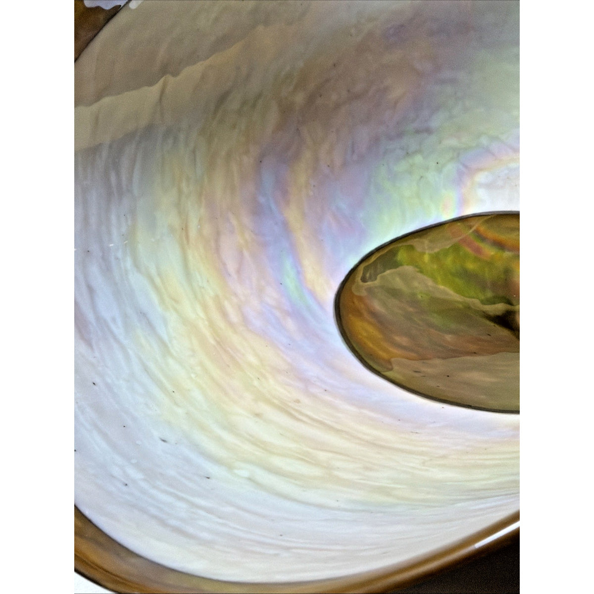 Yalo Murano Vetro Art Glass Bowl Folded Iridescent Ivory Gold Swirl 21"