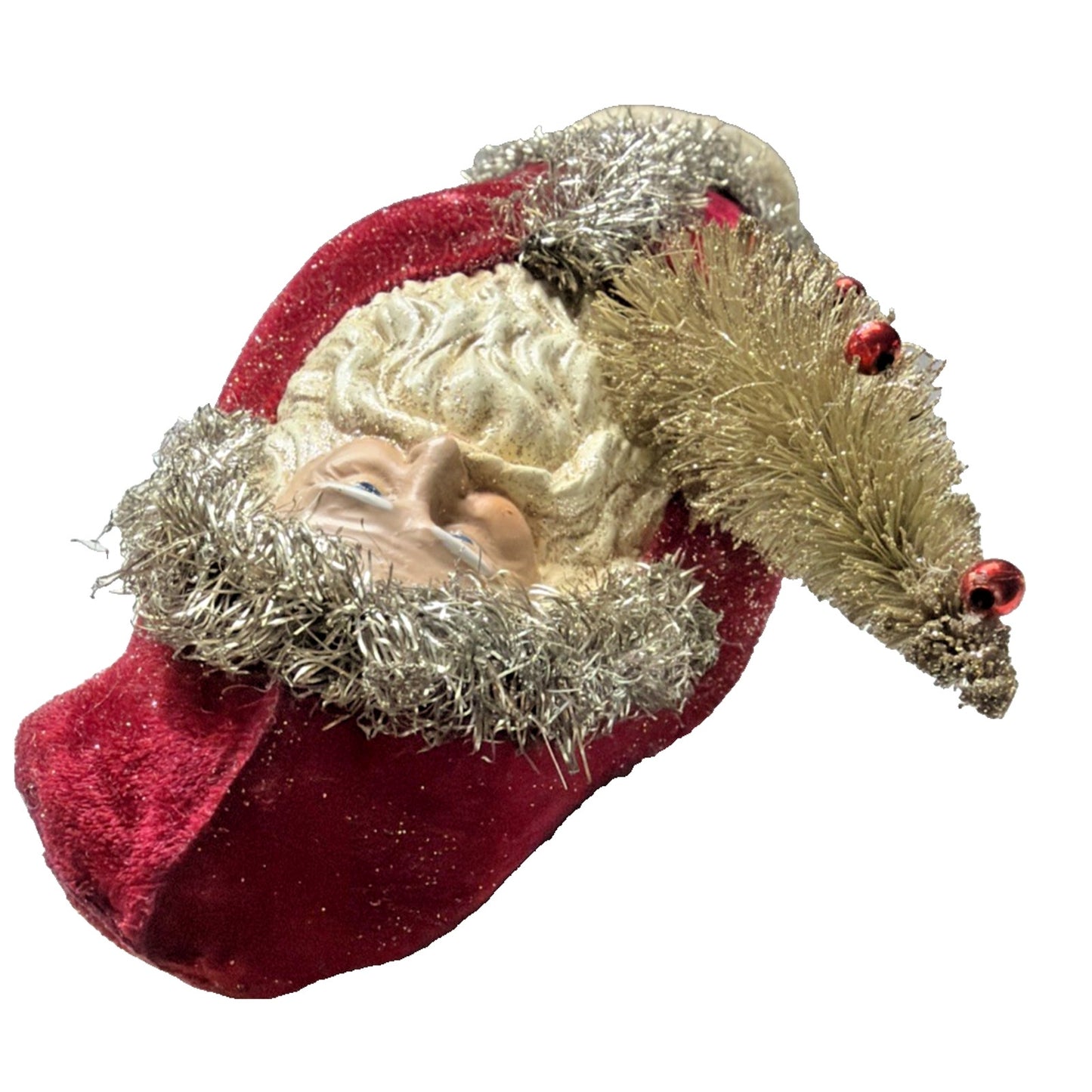 RAZ Imports Christmas Red Velvet Bersnickle Santa Figurine Tree Tinsel As Is