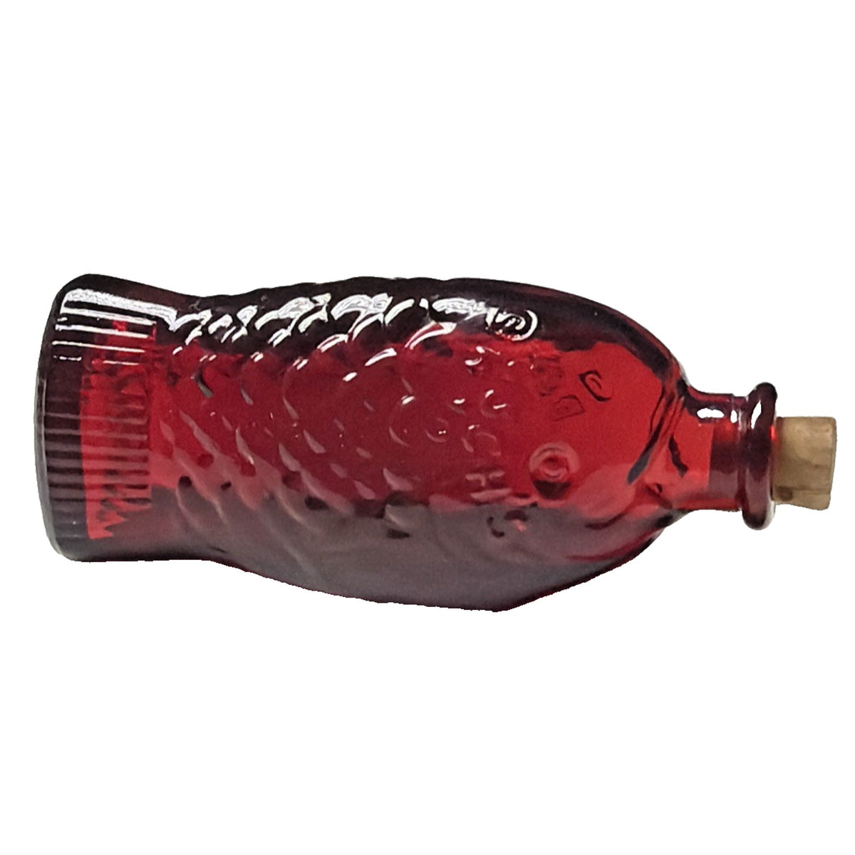 Vtg Wheaton Glass Doctor Fischs Bitters Ruby Red Glass Fish Mini Bottle Cork