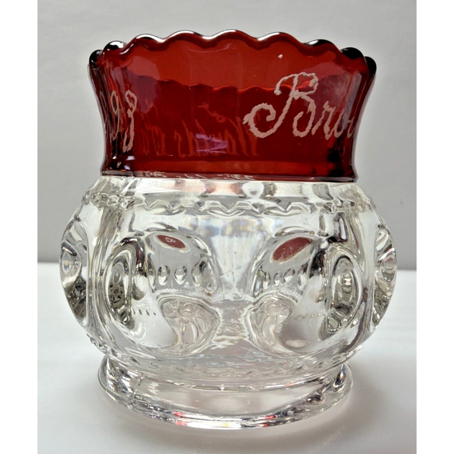 EAPG Adams Glass Xlcr Ruby Flash Kings Crown Thumbprint Spooner Worlds Fair 1893