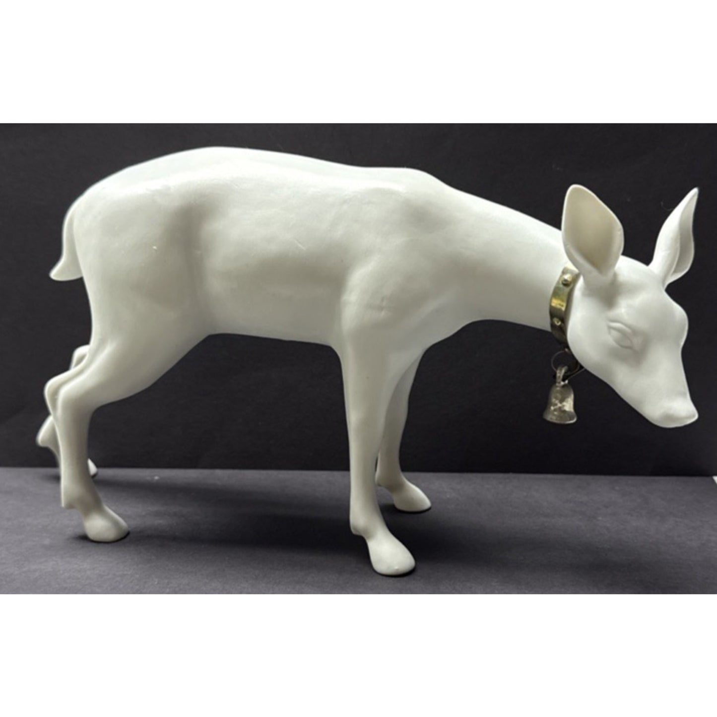 Vintage Dept 56 Snowy White Porcelain Doe Deer Sleigh Bell Statue