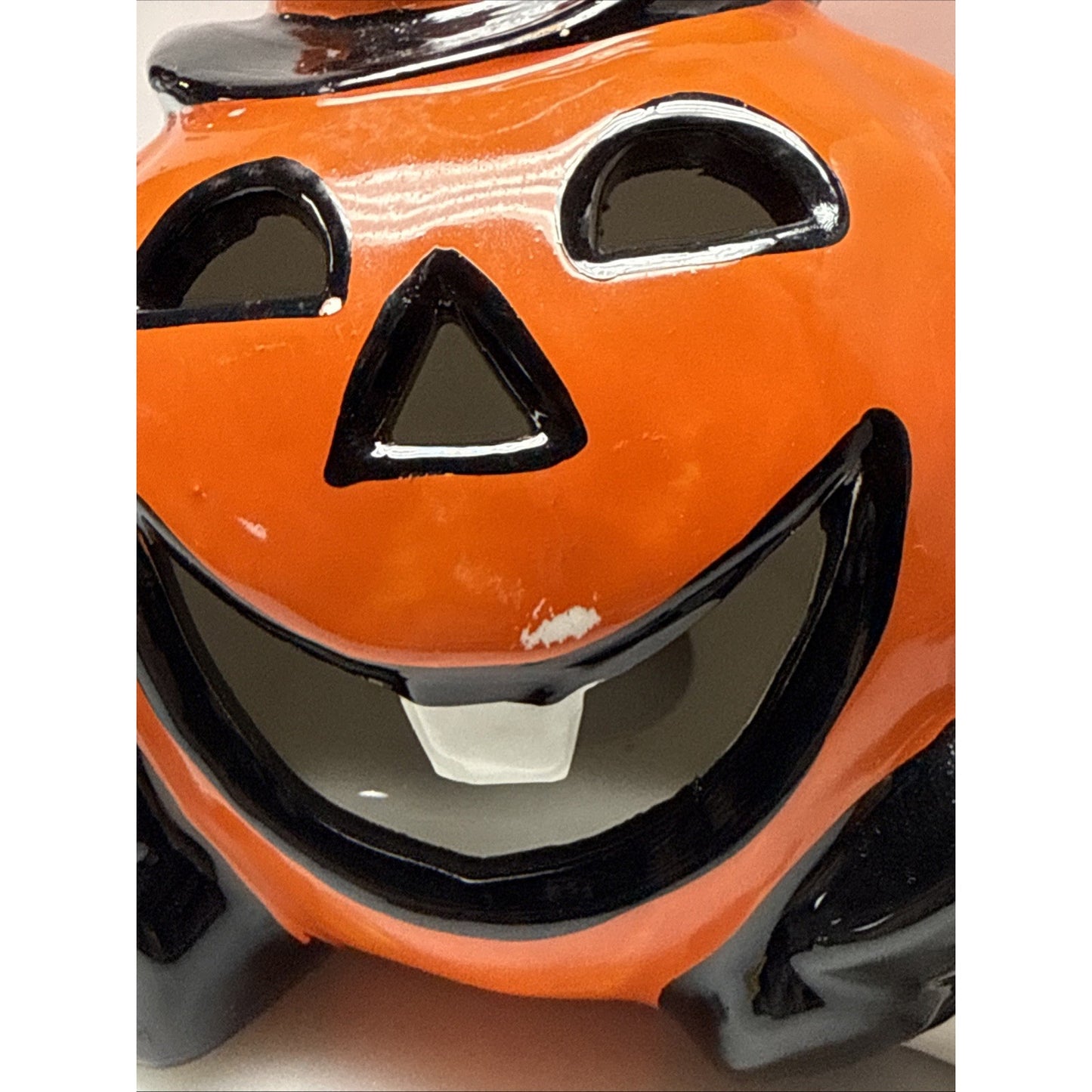 Vtg PR Taiwan Jack O Lantern Pumpkin Ghost Porcelain Figurine Lamp Painted As-Is