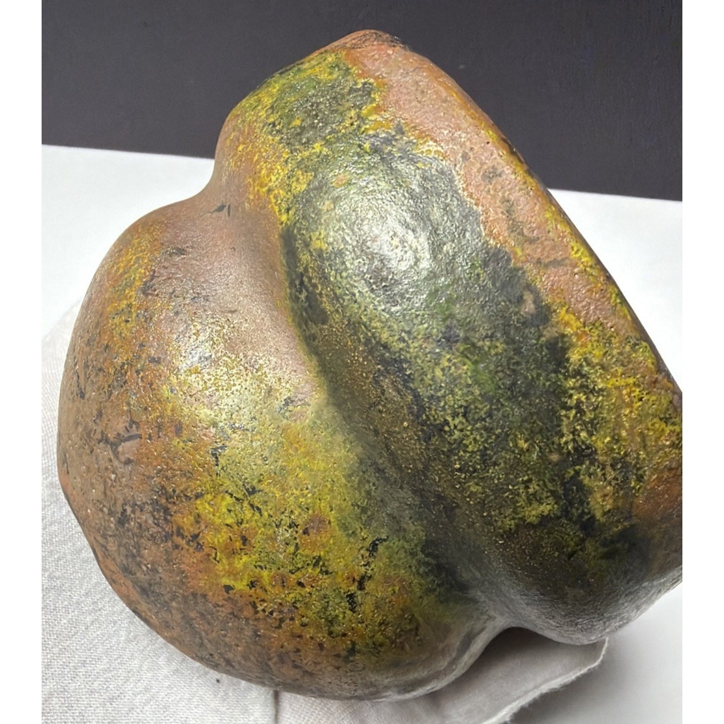 Old Raku Studio Art Pottery Glazed Abstract Fired Vase Planter Bowl