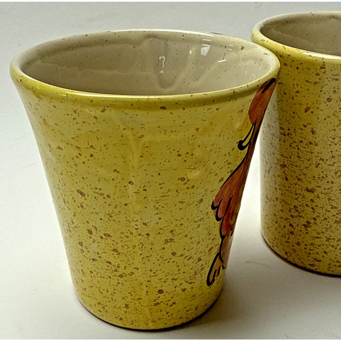 Vintage Lot of 2 Sara Hand Painted Rooster Mugs Italy Folk Art Farmhouse