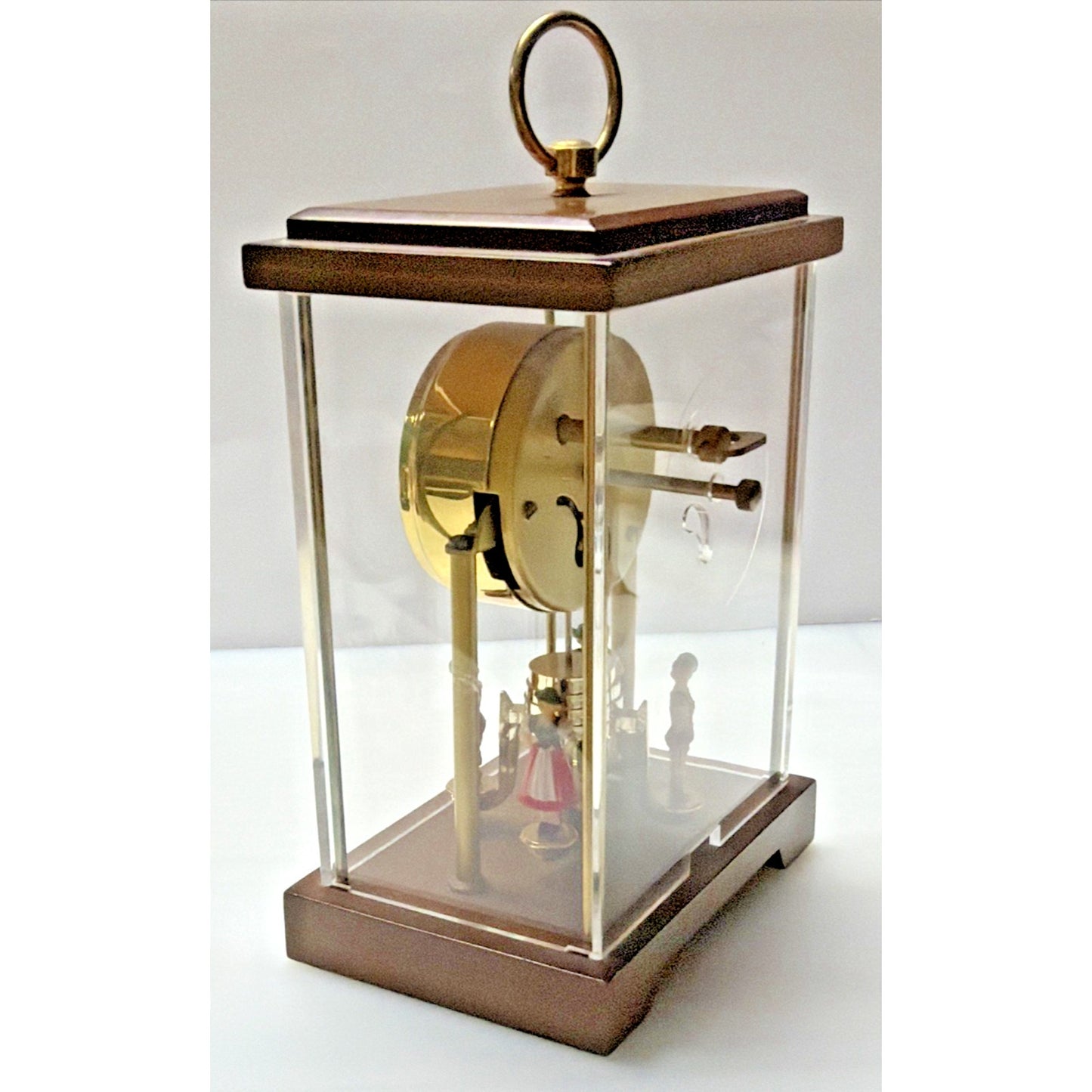 Schmid West Germany Wind Up Mantel Clock Torsion Pendulum Glass Wood Case As Is