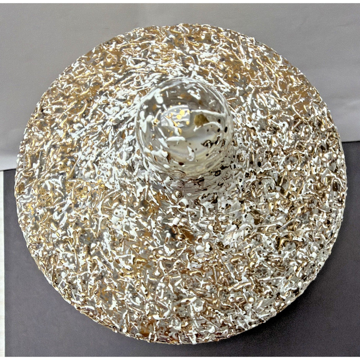 MCM West Virginia Glass Lidded Pedestal Candy Dish Golden Brocade Splatter