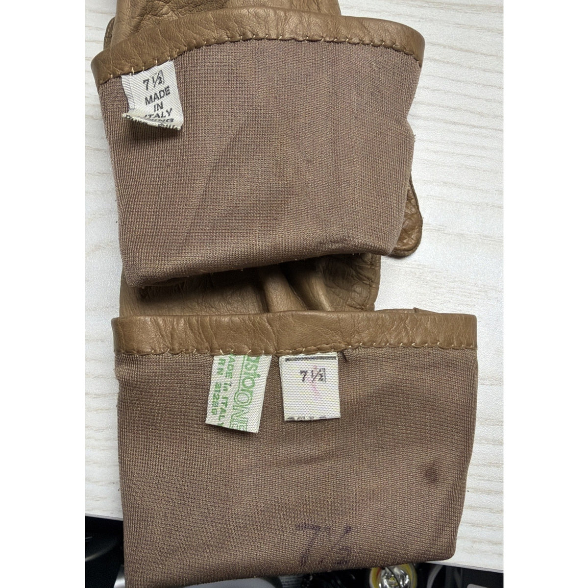 Vintage Womens Astor One Italy Tan Leather Gloves Silk Lined Long As Is Sz 7.5