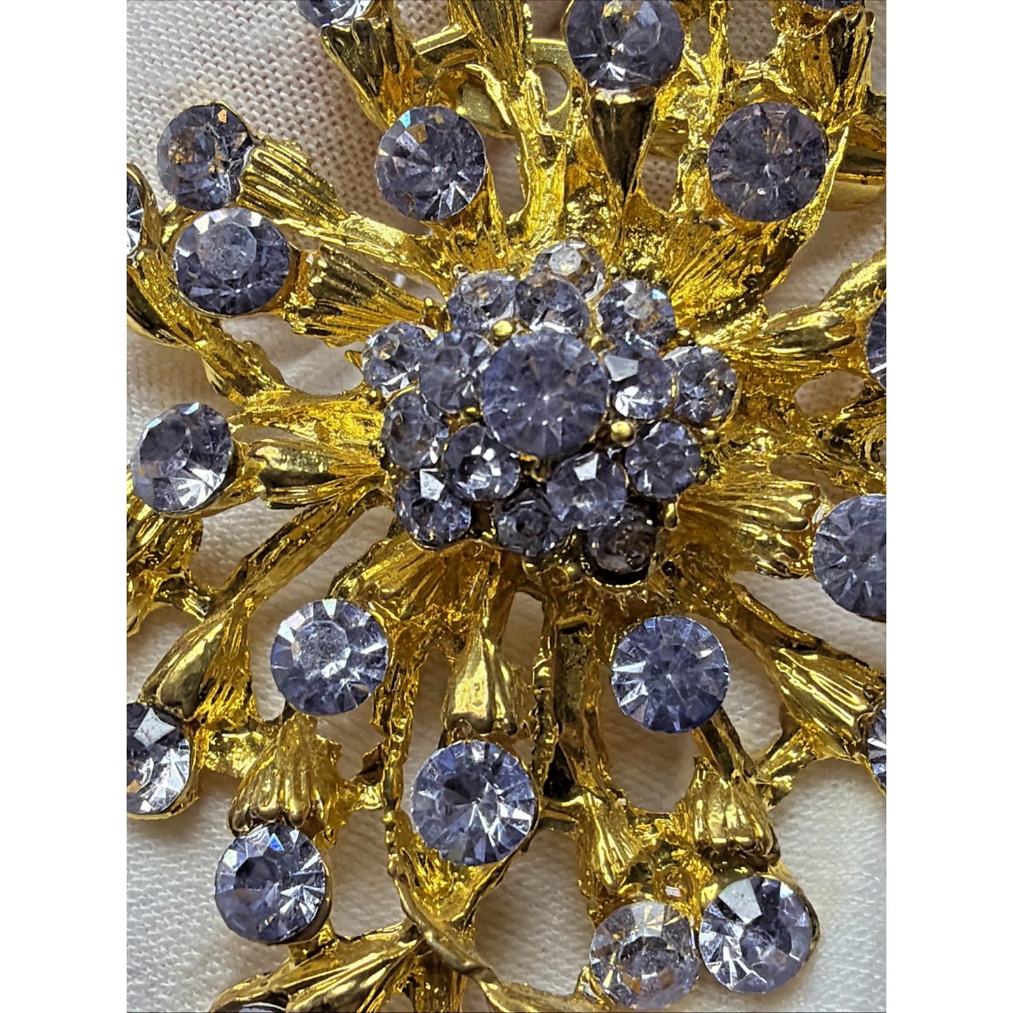 MCM Brutalist Style Blue Rhinestone Crystal Floral Spray Burst Brooch Snowflake