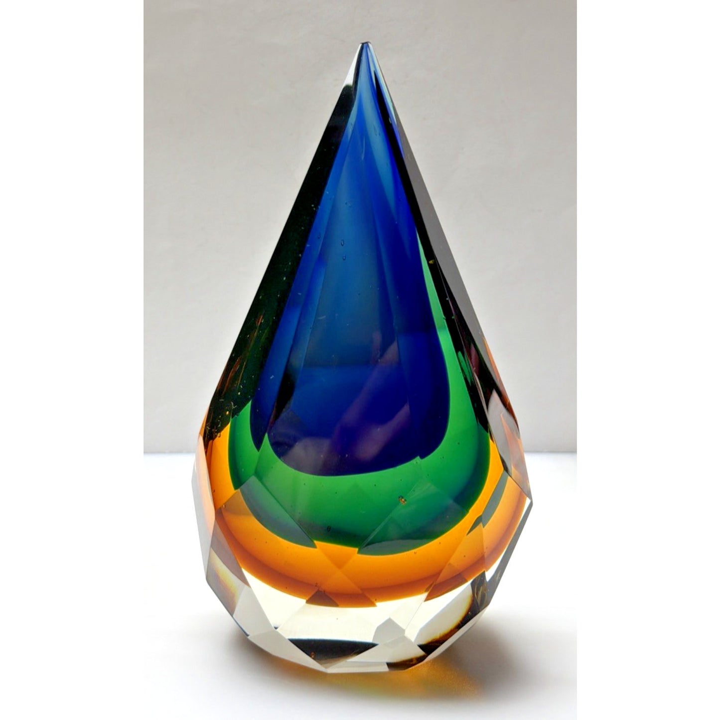 Murano Glass Alessandro Mandruzzato Sommerso Faceted Teardrop Paperweight As Is