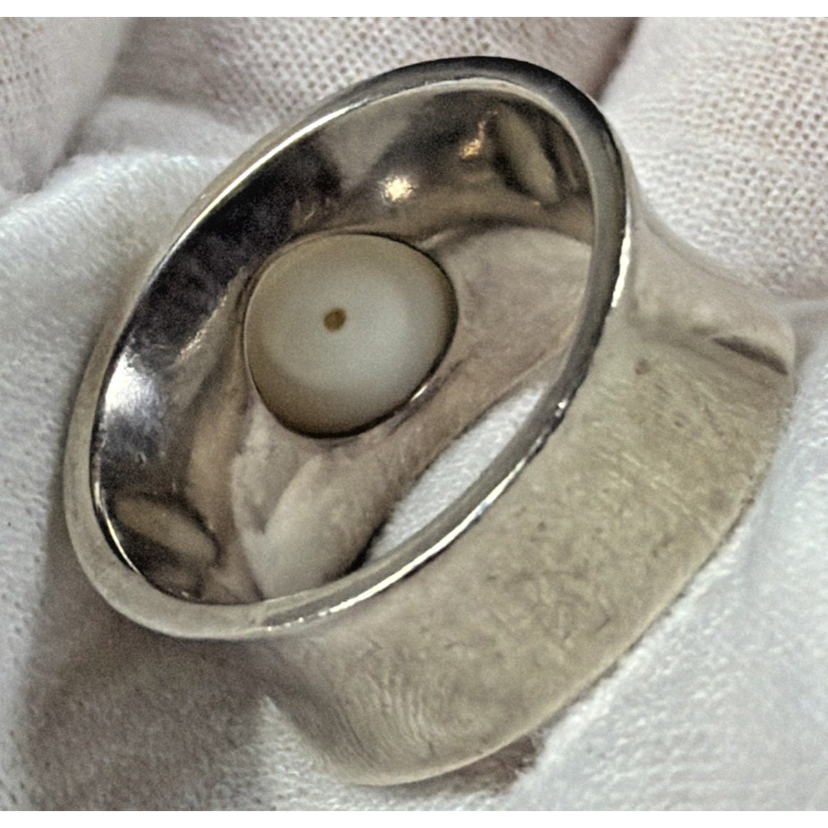 Italy Sterling Silver 18kt Gold Ring 9.5-10mm Pearl Wide Band Sz 7 Read