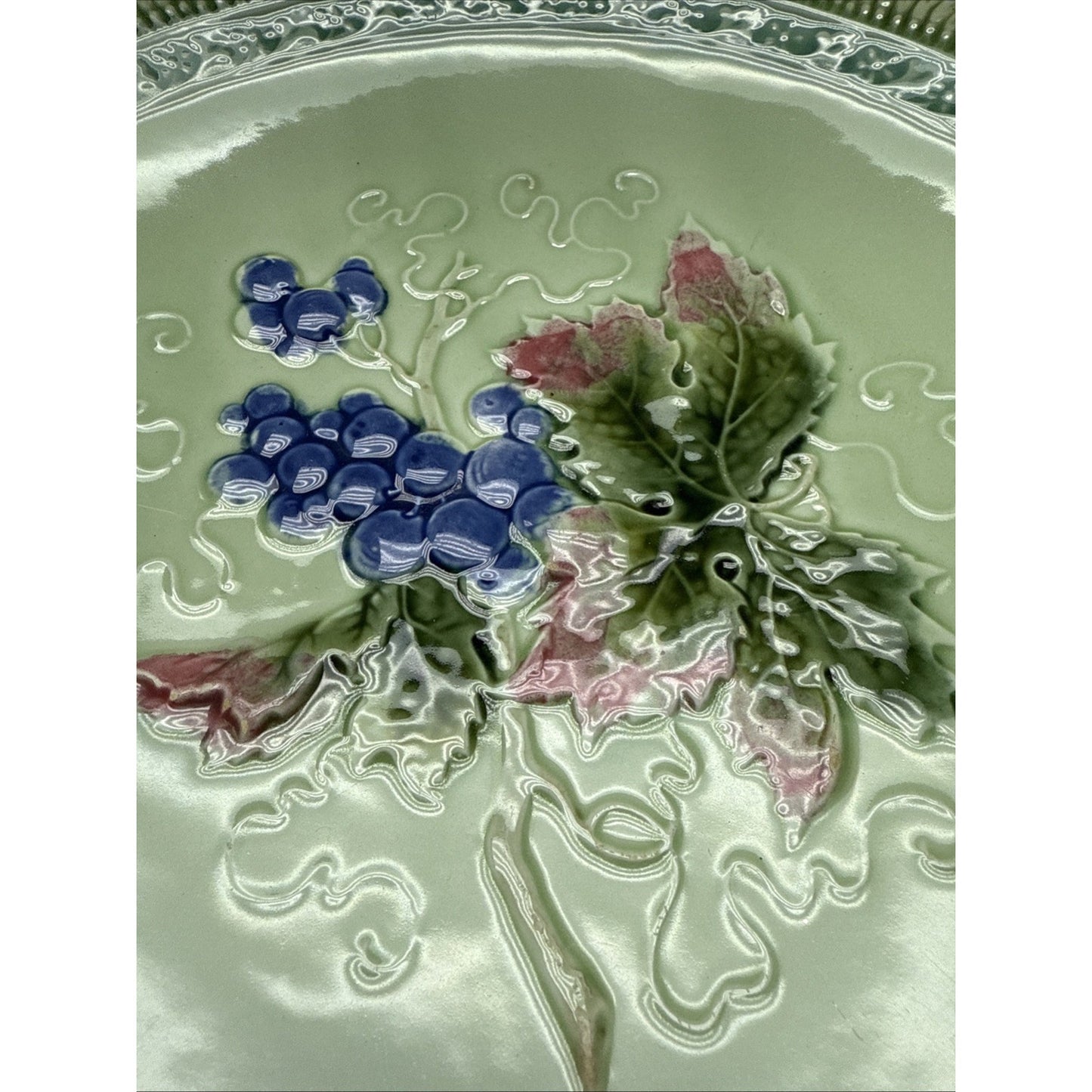 Old Zell Harmersbach Majolica Germany Grapes Leaves Hand Painted Green #114