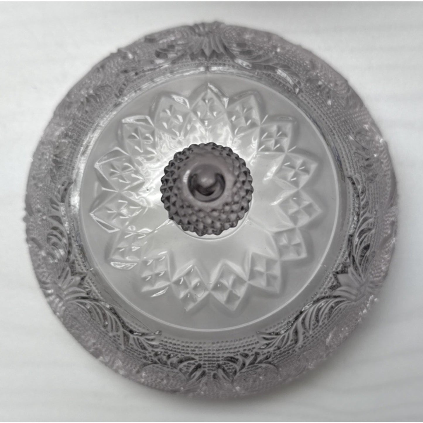 Duncan Miller Sandwich Glass Pale Lavender Lilac Covered Candy Dish Pedestal