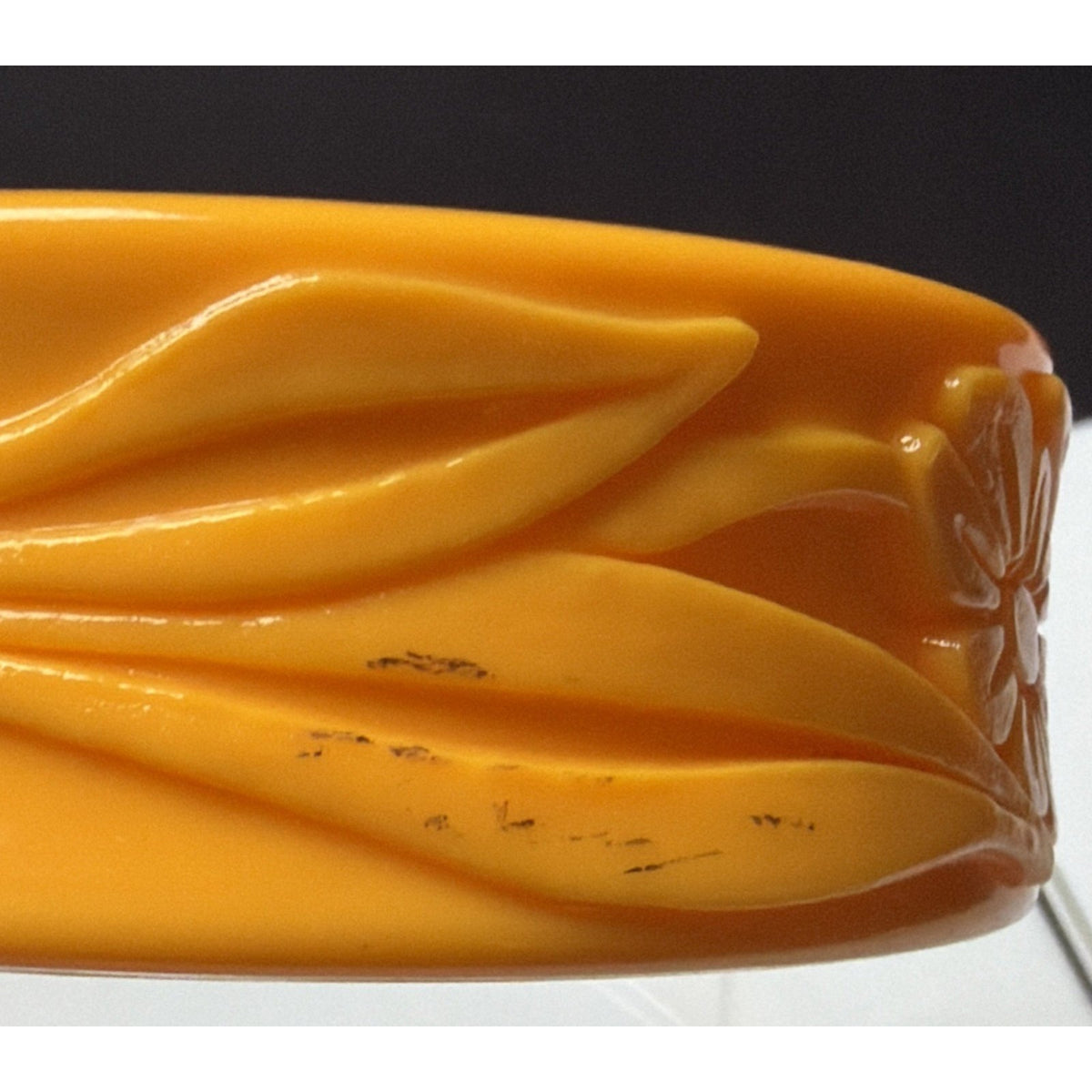Vintage Molded Deeply Carved Plastic Floral Bangle Bracelet Taiwan Orange