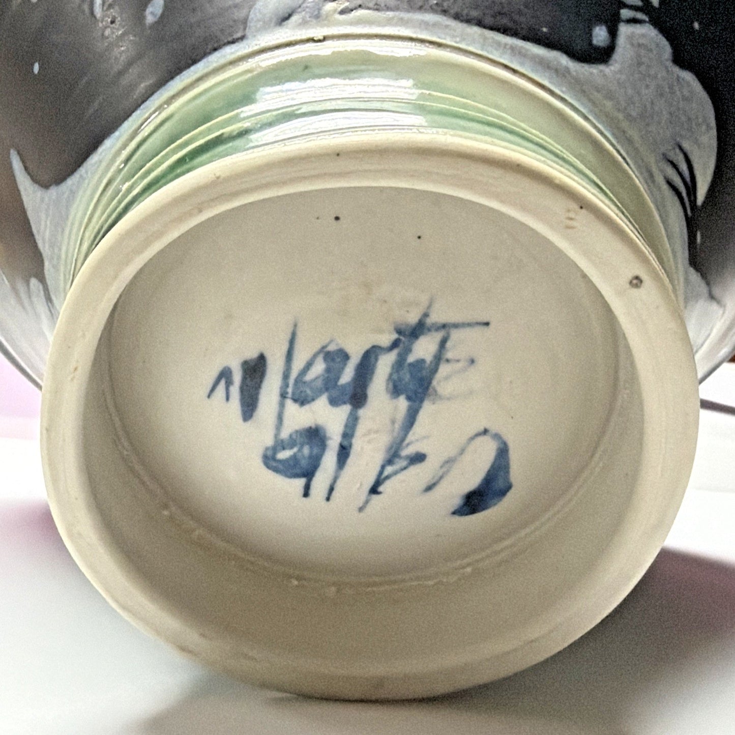 Martye Allen Pottery Sgraffito Wildlife Bowl Bear Family Footed Bear Paw Signed
