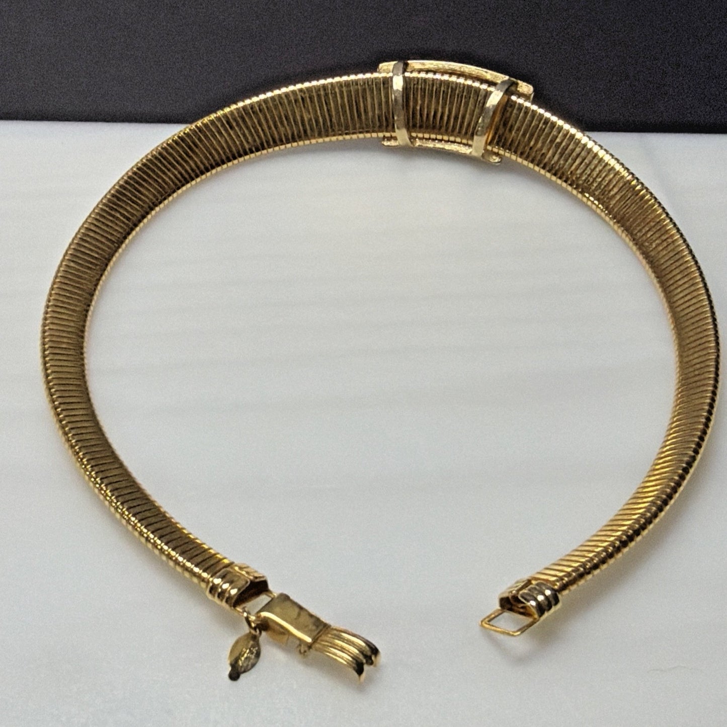 Vtg Park Lane Deco Inspired Collar Necklace Faux Pearl Slider Gold Tone Omega