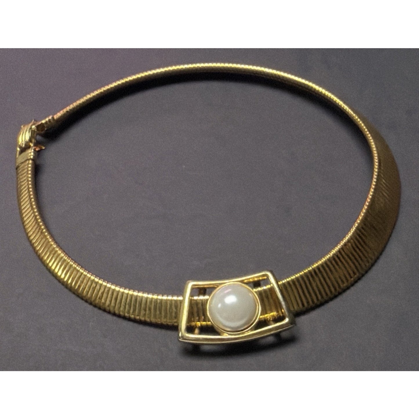 Vtg Park Lane Deco Inspired Collar Necklace Faux Pearl Slider Gold Tone Omega