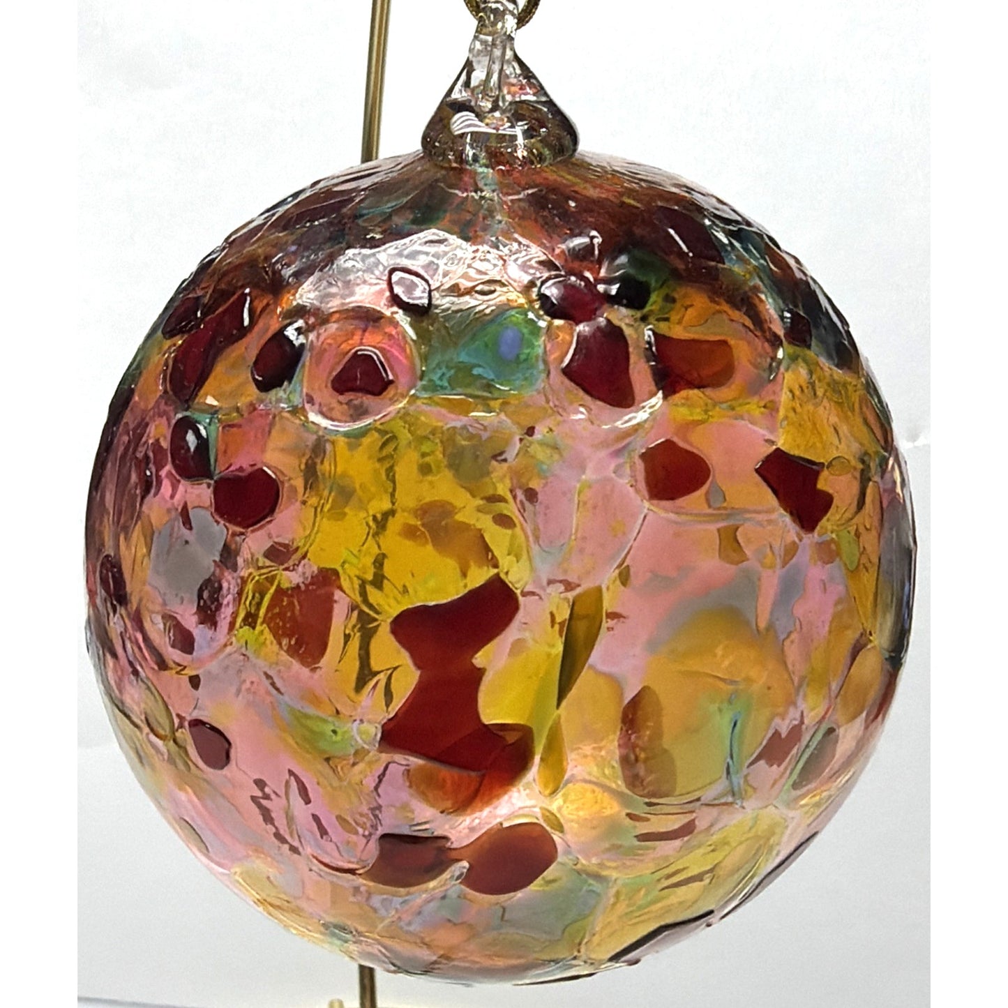 Art Glass Suncatcher Ornament Blown Mosaic Calico Pattern Textured