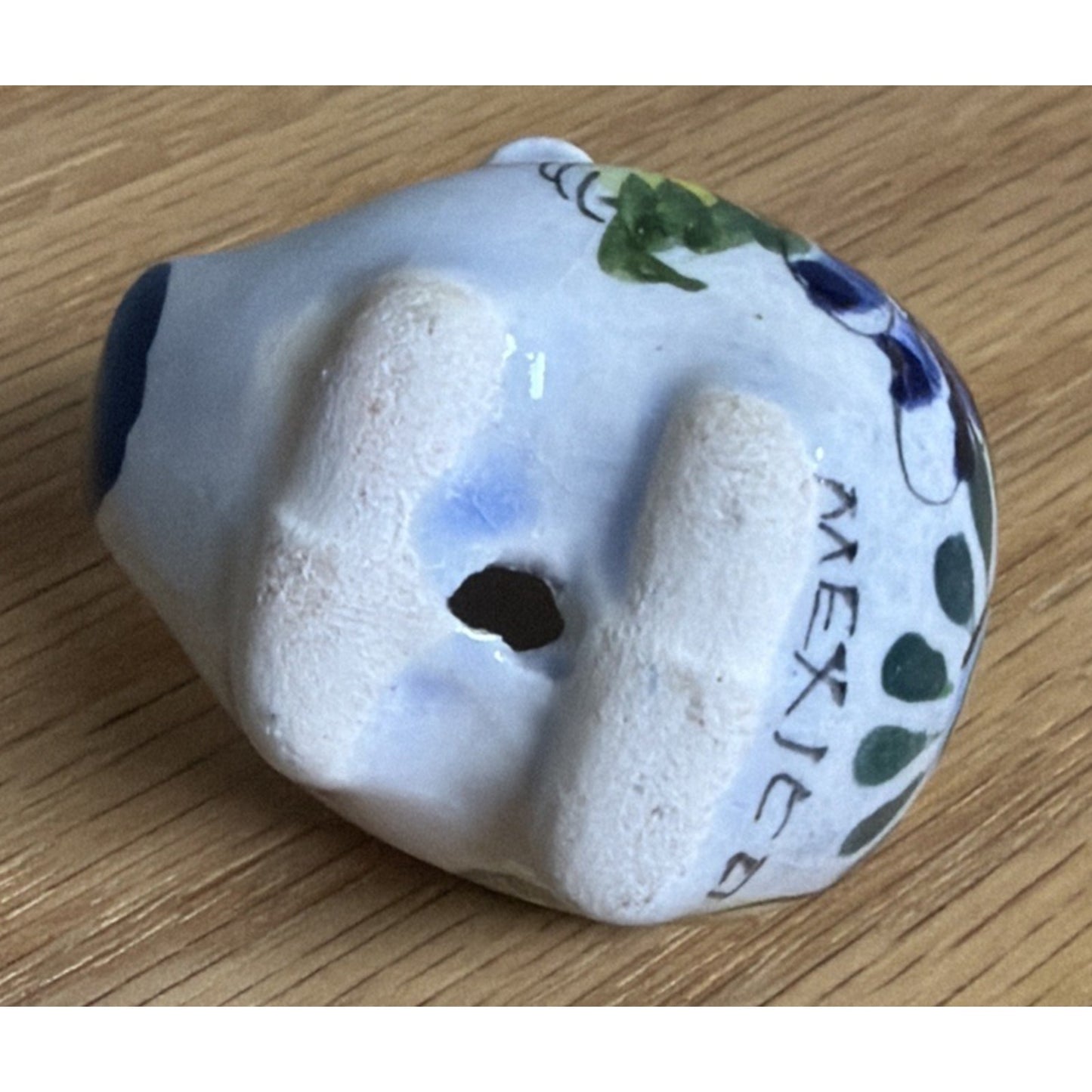 Vintage Mexican Tonala Pottery Mini Pig Hand Painted Glazed Floral Signed As Is